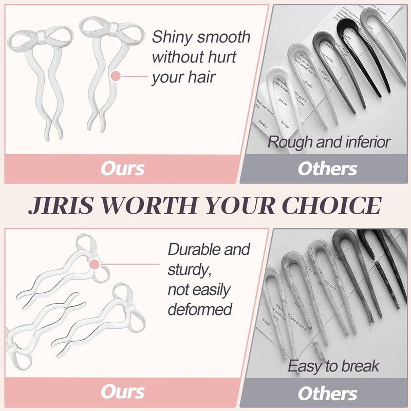JIRIS 2PCS 5.5Inch Bow French Hair Pins Large U-Shaped Pins for Women and Girls Fashion Metal Hair Pin French Twist Hair Pins for Buns, Updos,Stylish and Functional(set5-silver) - Image 3